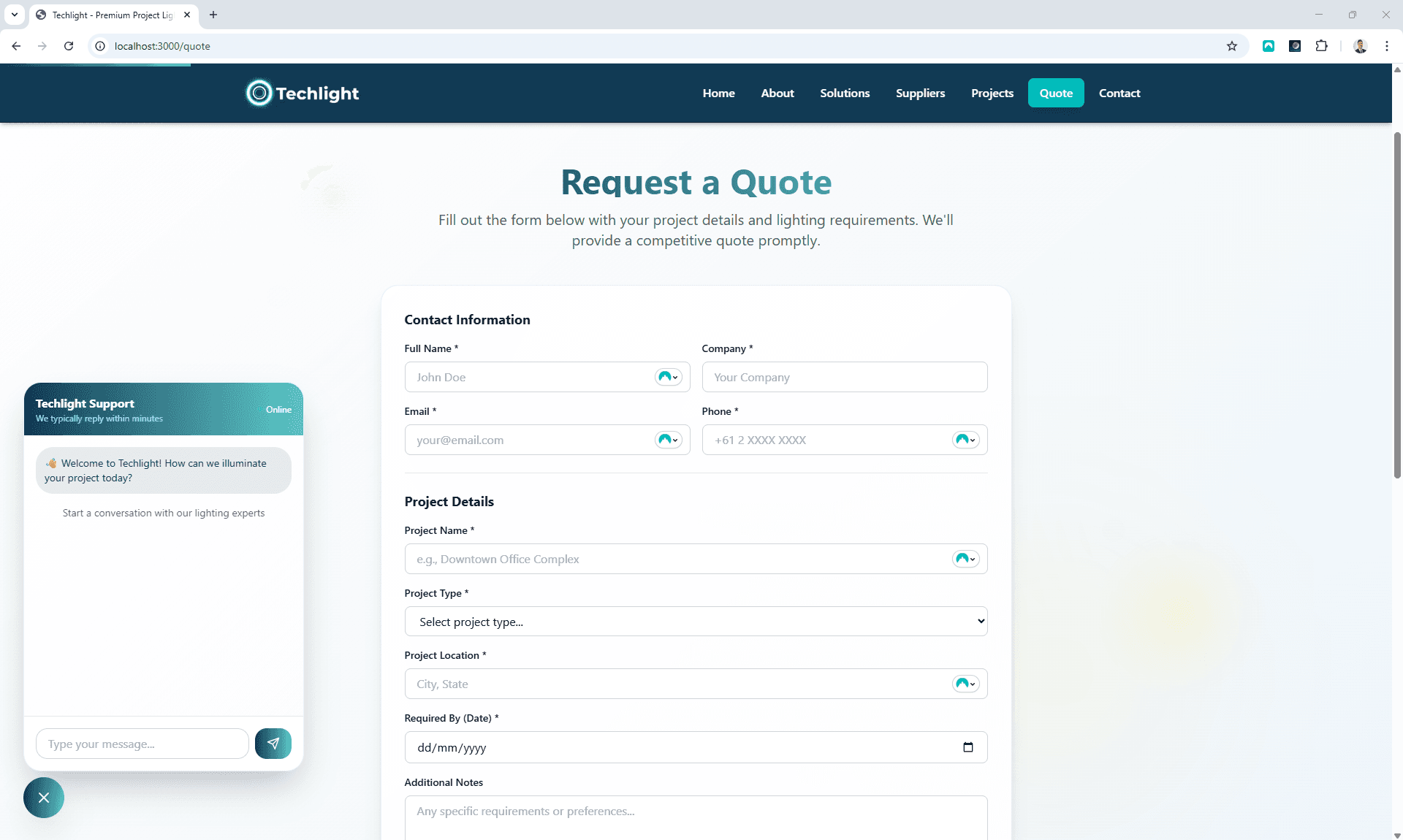 Techlight Website screenshot 2