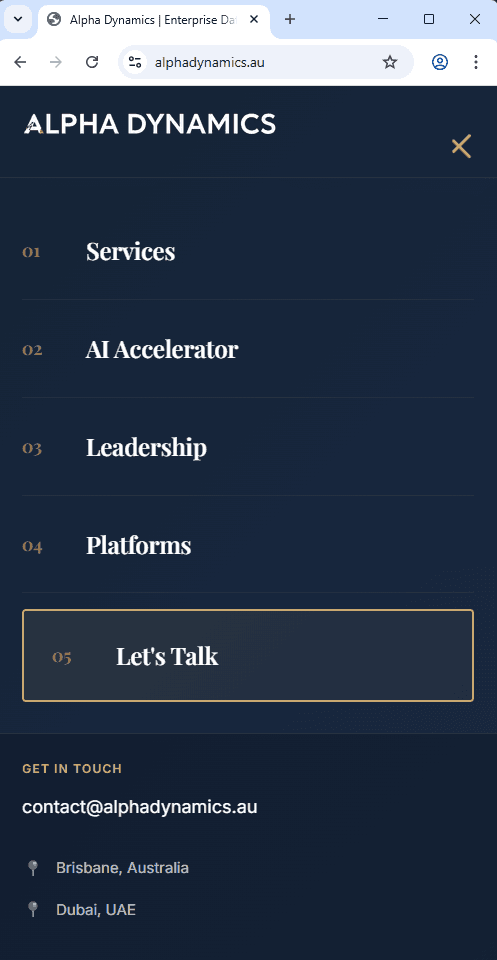 Alpha Dynamics Website screenshot 2
